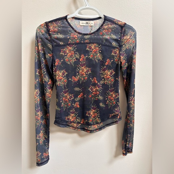 NEW Natural Life Sloane Mesh Long Sleeve Top Navy Floral Women’s XS - Picture 2 of 8